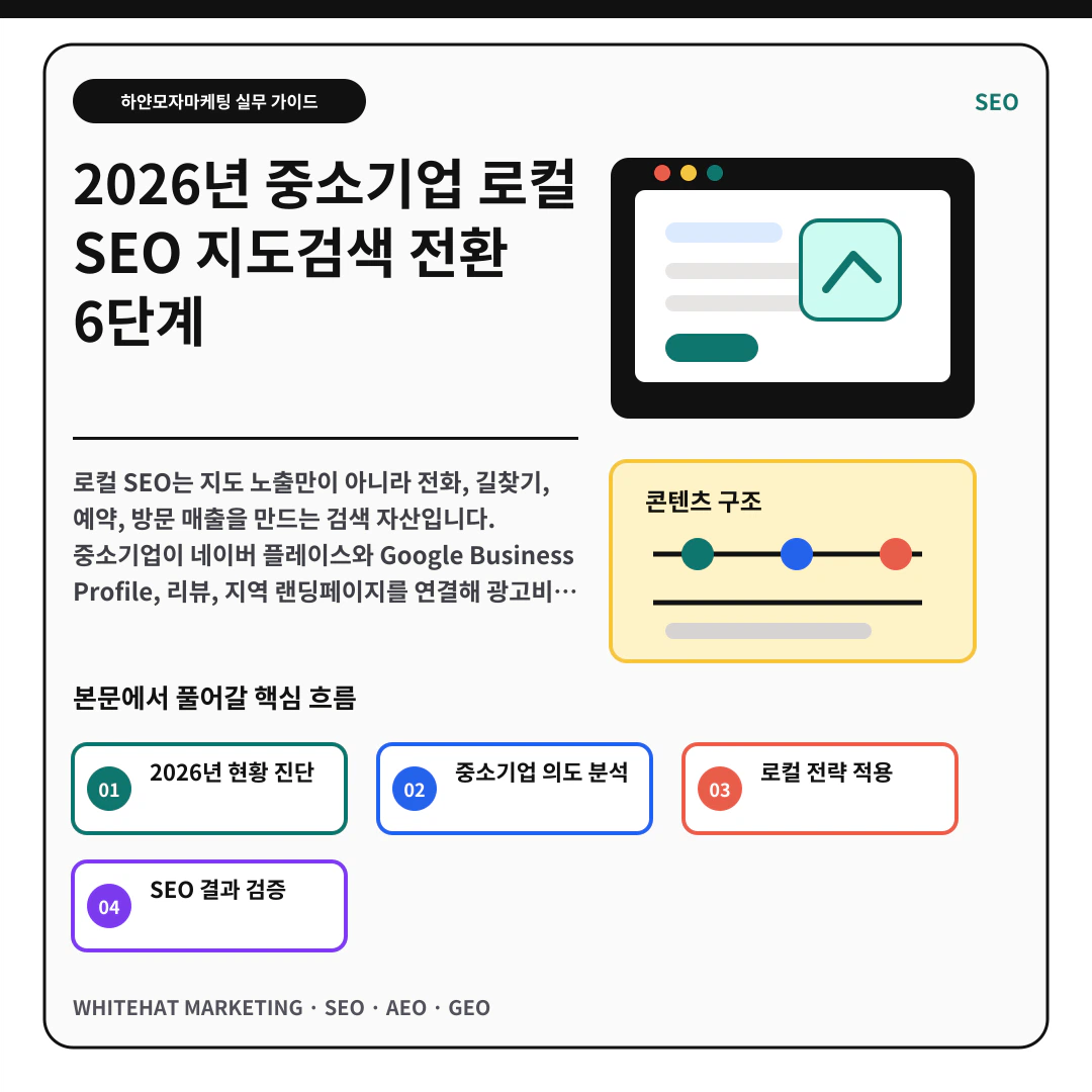 이해를 돕기 위한 이미지 - 2026년 중소기업 로컬 SEO 지도검색 전환 6단계 핵심 전략 요약